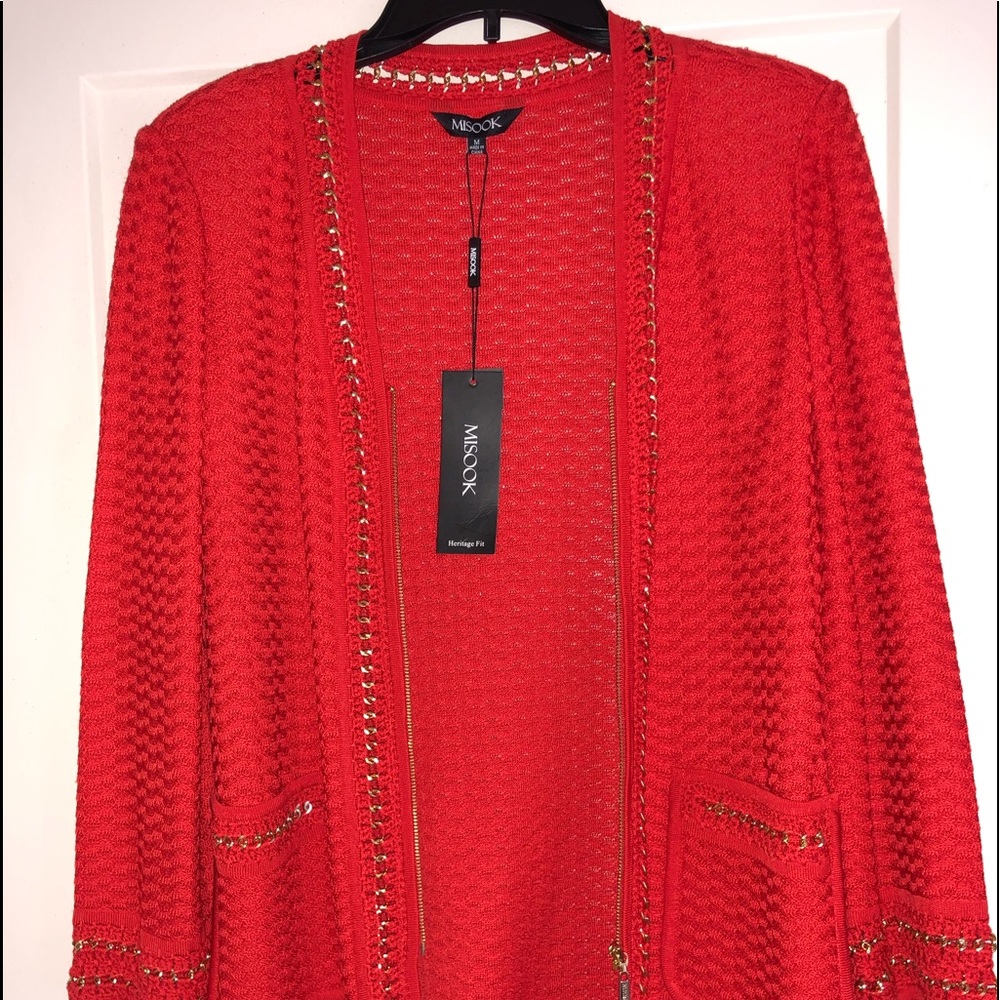 NWT Misook red jacket with gold metal trim.